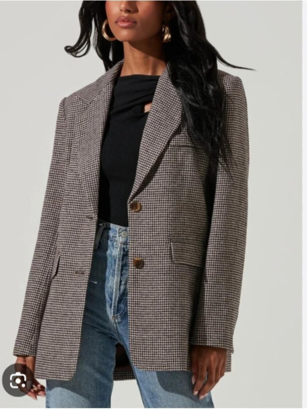 ASTR The Label Houndstooth Blazer Women L Black White Check Tailored Jacket